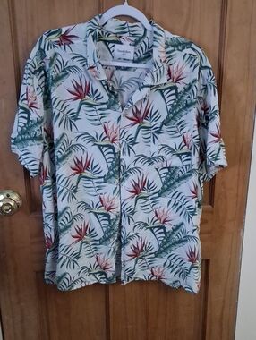 Goodfellow & Co White Tropical Palm and Bird-of-Paradise Print Shirt